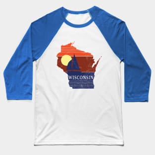 Wisconsin State WI Sunset Sailboat Tee Baseball T-Shirt